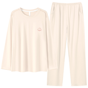 Yiershuang couple home clothing set for men and women modal pullover pajamas A type of antibacterial long-sleeved daily wear
