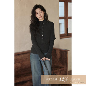 
Ximeng 2025 new winter Korean style sweater with high-end design and dark gray sweater and shawl two-piece set for women