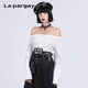 Napajia autumn new women's shirt one-length collar striped design off-shoulder long-sleeved shirt for women's counter genuine