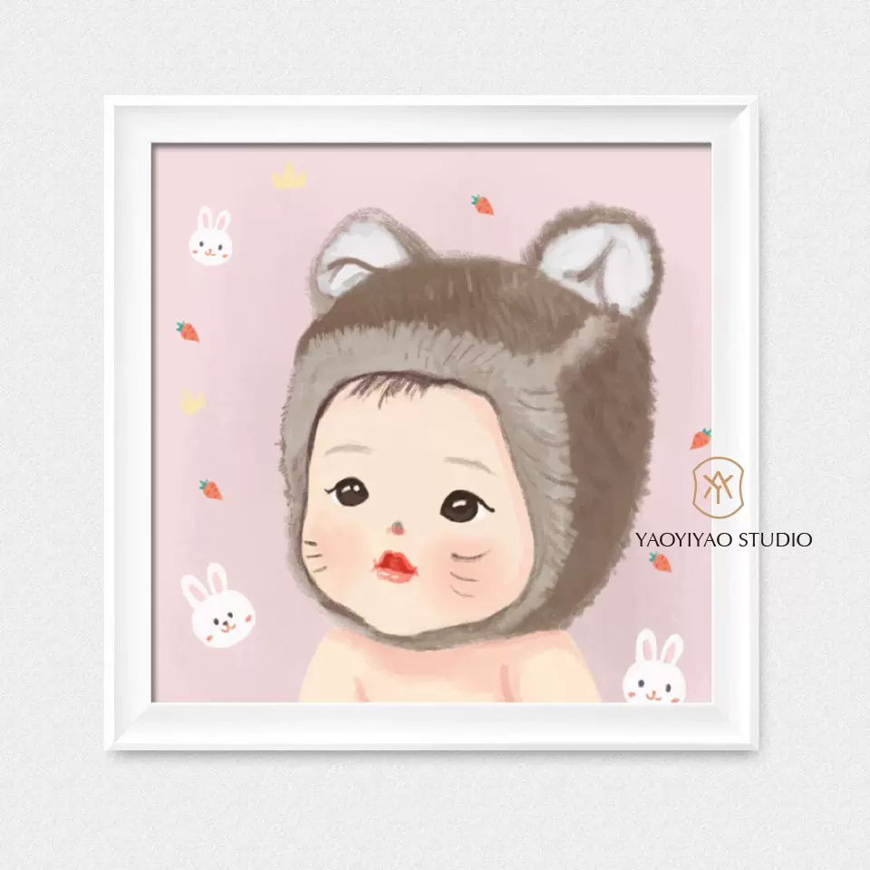 Q版萌宝手绘定制 宝宝画像 宝宝礼物 萌宝头像 宝宝漫画像