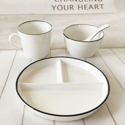 Ceramic plate for one person, home breakfast plate, fast food restaurant rice plate, three-compartment dinner plate, saucer, soup bowl tableware set