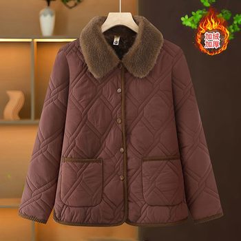 Middle-aged mother's casual warm jacket fleece cotton coat for women