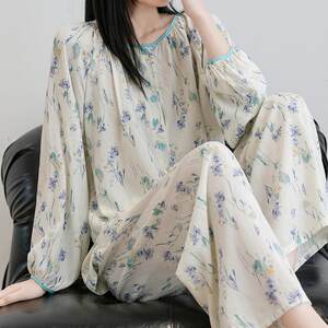 
Cotton silk pajamas for women in spring and autumn, new style, cardigan, long-sleeved trousers, home clothes, cotton silk suit, can be worn in all seasons