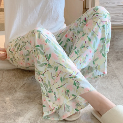 Wide-leg Pants Women's Summer Cotton Silk Thin Section Can Be Worn Outside Pajama Pants Japanese Flower Students Large Size Beach Cotton Silk Trousers Thin