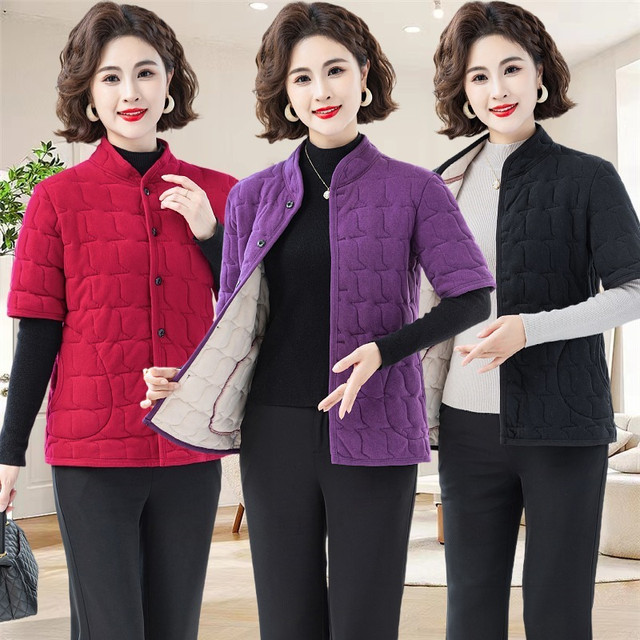 Middle-aged and elderly mothers' velvet warm cotton coat for women autumn and winter new short-sleeved vest and cotton-padded jacket solid color bottoming German velvet vest