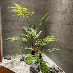 Simulated Fern Landscaping, Golden Fern Potted Plants, Zen-Inspired Bionic Green Plants, Indoor Monkey Head Fern Plant Decorative Ornaments