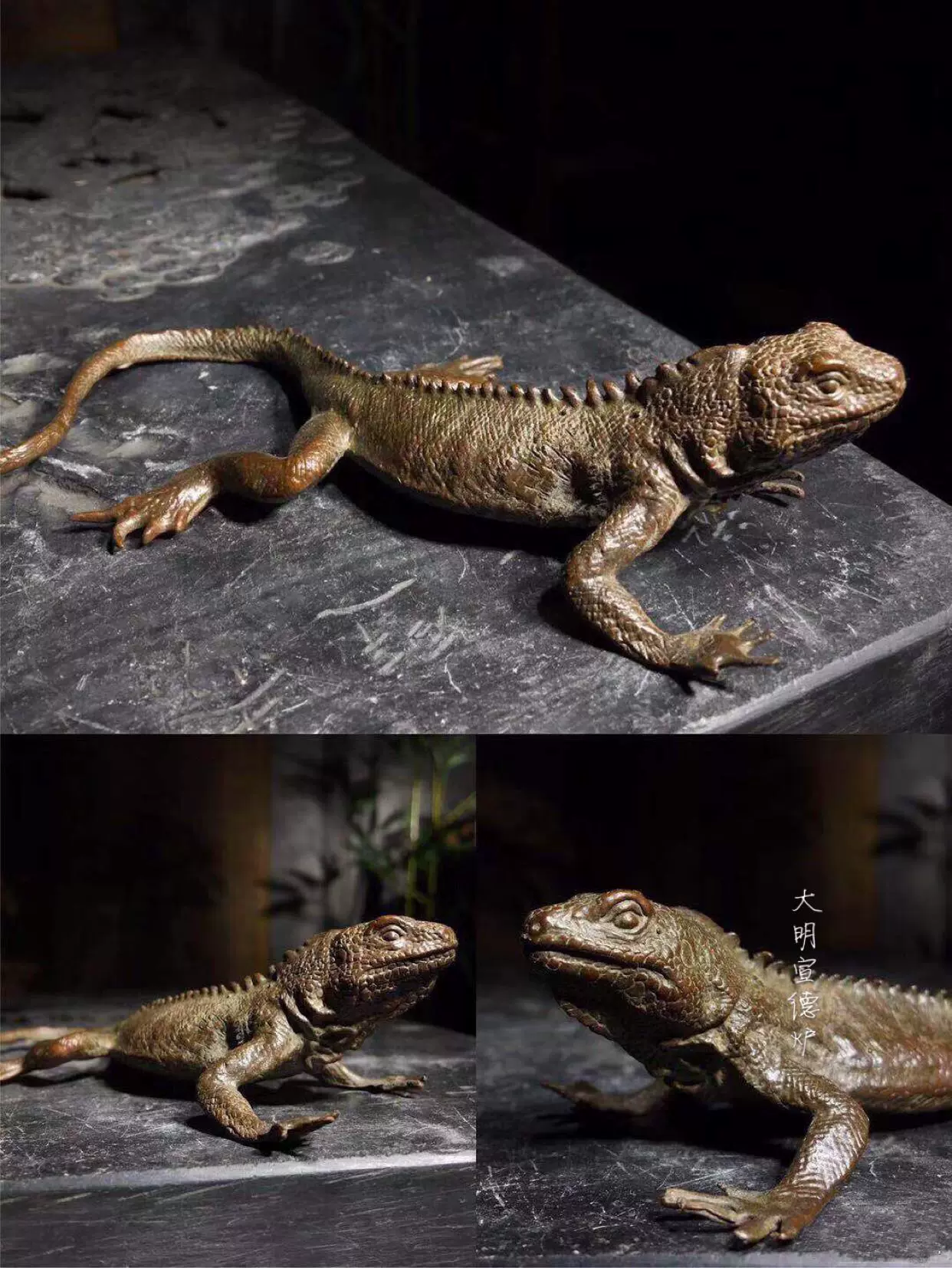 纯铜实心蜥蜴摆件盖置日式茶道茶宠霸气摆件镇纸铜