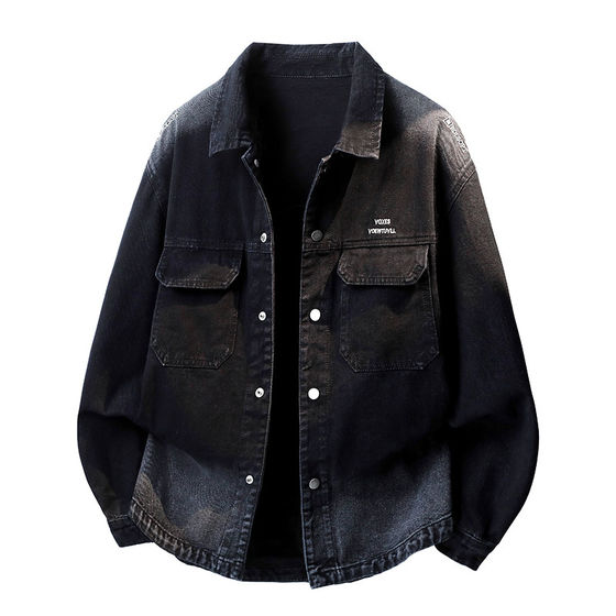 
Handsome loose trendy brand men's spring and autumn denim jackets for teenagers Korean style trendy retro distressed washed jackets for men