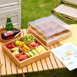 Nine-Compartment Picnic Box Bento Fruit Hot Pot Disposable Takeaway Platter Spring Outing Camping Outdoor Kraft Paper