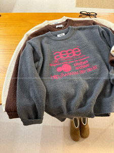 
Korean a*e glutinous soft plush retro American letter loose casual pullover sweater for women