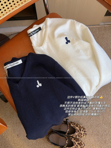 
Korean rest* wool embroidered V-neck thin long-sleeved base sweater for women