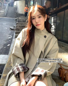 
Dongdaemun order sleeves plaid design casual cotton washed silhouette windbreaker jacket for women
