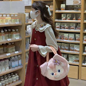 Double collar embroidered collar shirt red vest skirt set
