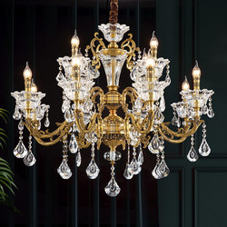 Aomi European-Style All-Copper Living Room Chandelier, Luxurious and Elegant, Simple European-Style Dining Room Pure Copper Light Luxury Crystal Villa Bedroom Lighting Fixtures