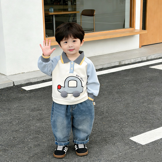
Baby cartoon car lapel top little boy Korean style POLO shirt long sleeve boys and girls spring new T-shirt