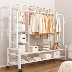 Floor-Standing Clothes Rack for Bedroom, Household Coat Rack, Movable Indoor Room Simple Thickened Balcony Clothes Drying Rack