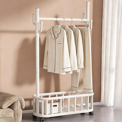 Simple Floor-Standing Coat Rack for Bedroom, Household Clothes Hanger, Indoor Clothes Drying Rack, Movable Storage Rack for Clothes