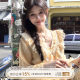 Acaine Long Island Ice Tea/Medium-length Printed Chiffon Long Sleeve V-neck Dress for Women Summer French Retro Skirt