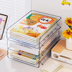 Desktop Storage Box Transparent Desk Organizer Box Office Desk Storage Rack Rectangular Dormitory Desktop Book Storage Rack
