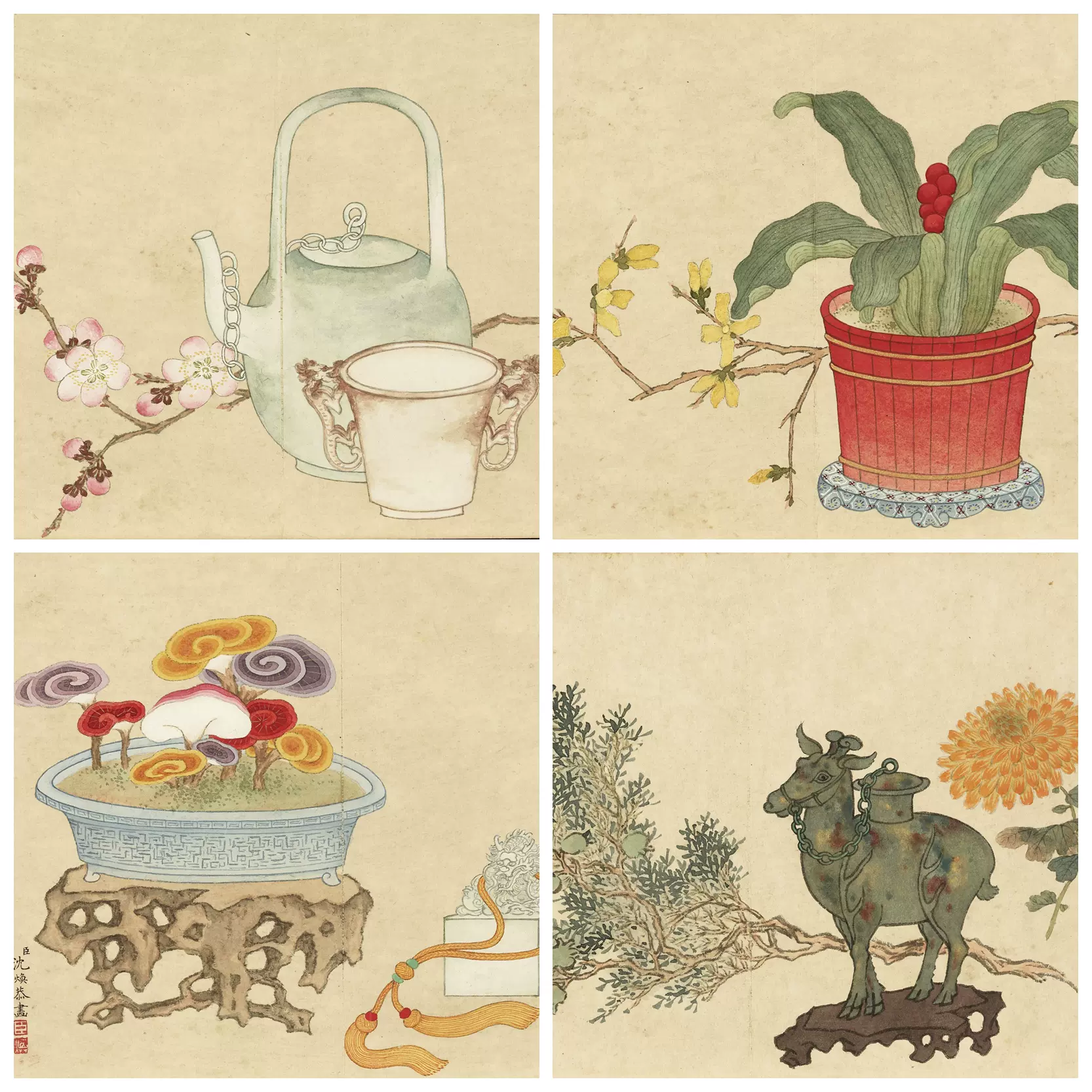 A202-清惲壽平花卉冊中式手繪工筆花卉設計電子圖庫素材