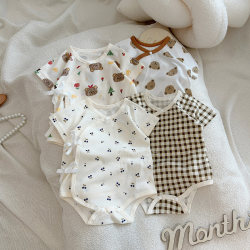 Baby boy thin short-sleeved butterfly clothing girl baby boneless jumpsuit pajamas newborn pure cotton outer wear summer