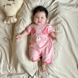 Girls' Pure Cotton Short-Sleeved Romper Newborn Baby Summer Thin Jumpsuit Crawling Suit Baby Outerwear Summer Clothing