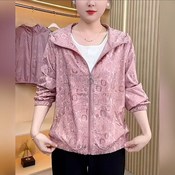 
2025 new high-end double-happy flower radish sun protection clothes middle-aged and elderly summer hooded jacket mother summer clothes long sleeve thin