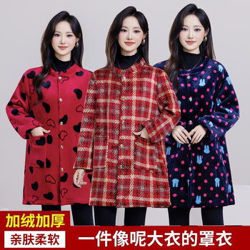 Autumn and winter crystal velvet cover for adult women plus velvet thickened down jacket protective clothing long-sleeved kitchen apron fashionable work clothes