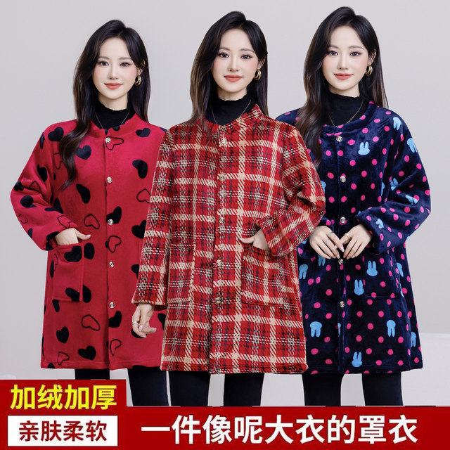 Autumn and winter crystal velvet cover for adult women plus velvet thickened down jacket protective clothing long-sleeved kitchen apron fashionable work clothes