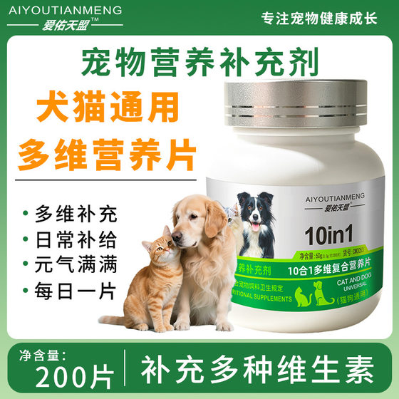 Pet Vitamins 200 Tablets 10-in-1 Cat and Dog General Compound Nutritional Tablets Supplementary Gastrointestinal Conditioning Health Products Wholesale