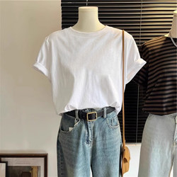 American-Style Large-Size Pure Cotton Round-Neck Regular Shoulder Short-Sleeve T-Shirt 2025 Summer New Loose Slimming Casual Couple Top