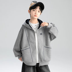 Boys' Spring and Autumn Hooded Sweatshirt Jacket 2026 New Style for Older Children, Thickened Cool Baseball Jacket for Boys