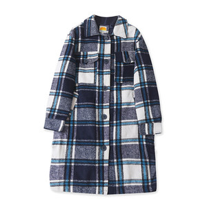 
U4361 foreign trade European and American single women's woolen coat new style lapel plaid color matching loose long woolen coat