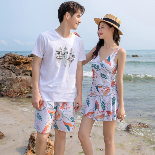
Men's beach pants couple's beach honeymoon vacation suit swimsuit women's one-piece skirt style conservative quick-drying hot spring swimwear
