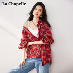 La Chapelle Plaid Mid-Length Long-Sleeved Shirt for Women 2026 Spring and Autumn New Style Shirt Fashionable Versatile Casual Top