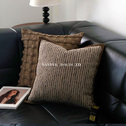Brown Wabi-Sabi Style Simple Striped Wide-Edge Pillow Lumbar Pillow Pillowcase Living Room Sofa Cushion Model Room Pillow