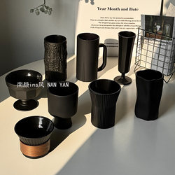 ins Wind Black Glass Cup High-End Feel Home-Use Handheld Cup Obsidian Black Niche Design Beverage Cup Simple and Modern