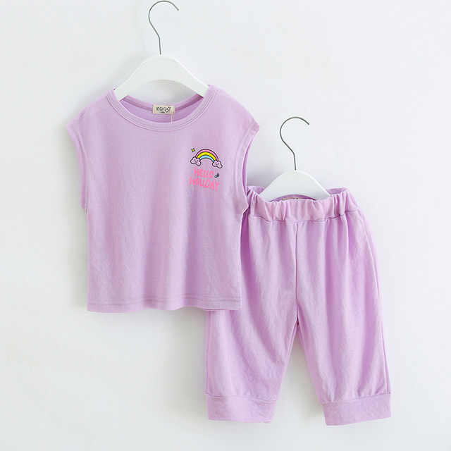 Girls' Set Summer New Korean Bingshi cool baby two -piece rainbow ...