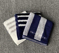 Exported to Japan Original Order, Inner Y U**A White and Navy Striped Embroidered Pure Cotton Comfortable Small Square Scarf Handkerchief