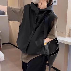 
Hooded 2025 Sleeveless Spring and Autumn Vest Women's New Loose Candid Shoulder Design Casual Top Horse Pinch Jacket
