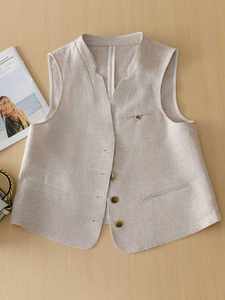 
Women's vest new summer cotton linen short outerwear 2025 women's tops women's Korean vest thin horse clip jacket