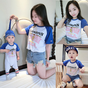 
Summer clothing, baby parent-child clothing, family of three, four, mother, daughter, mother and child, full family clothing, short-sleeved T-shirts, jumpsuits, rompers