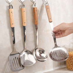 Wooden handle stainless steel spatula set anti-scalding stir-frying spatula kitchen utensils colander soup spoon spoon household cooking utensils hot pot