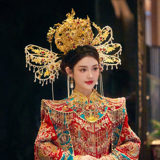 신부 머리 장식 중국 스타일 그랜드 피닉스 왕관 술 명나라 송나라 Hanfu 결혼식 고전 웨딩 헤어 액세서리
