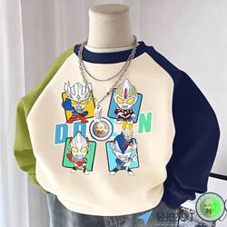2025 New Children's Pure Cotton Fashion Sweatshirt Casual Ultraman Letter Light-Up Boys and Girls T-Shirt Top Clothing