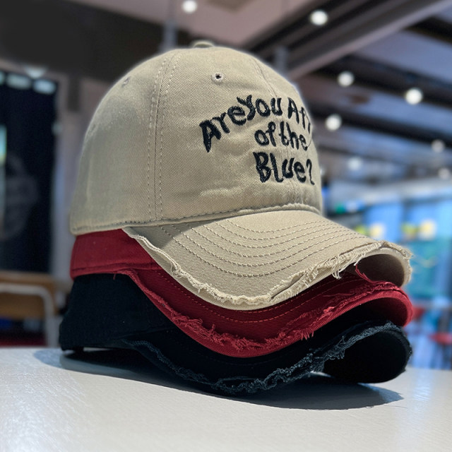 Retro rough edge frayed baseball hat for men and women Korean style street wear curved brim peaked cap summer sun protection hat