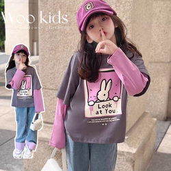 Girls' Fake Two-Piece T-Shirt, Spring and Autumn 2025 New Style, Stylish Long-Sleeved Top for Older Children, Pure Cotton T-Shirt for Baby Girls