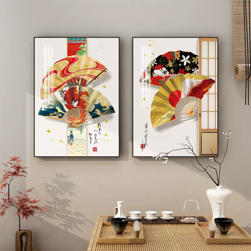日式歌舞伎扇子飯廳居酒屋裝飾畫日本扇面茶室掛畫日系玄關