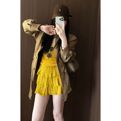 A Unique and Beautiful Set of Yellow Knitted Dresses, 2026 New Early Summer Knitted Tops and High-Waisted Short Skirt Suits