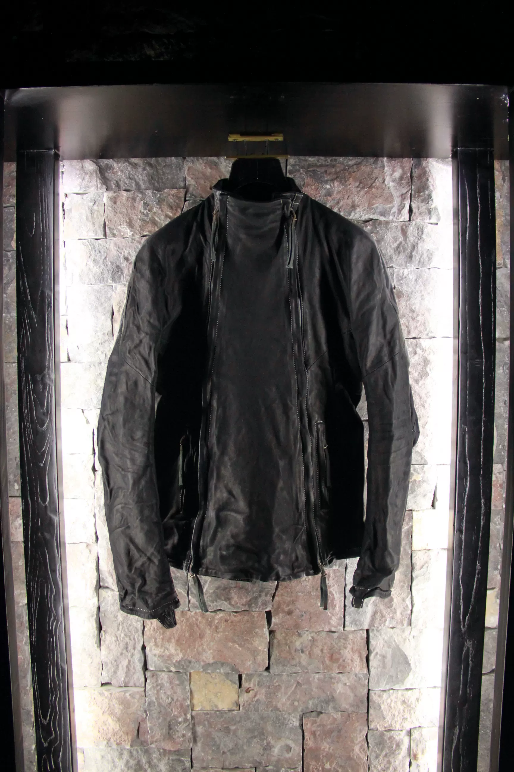 Boris Bidjan Saberi 黑色马皮双拉链封襟内填充皮衣BBS 23FW-Taobao  